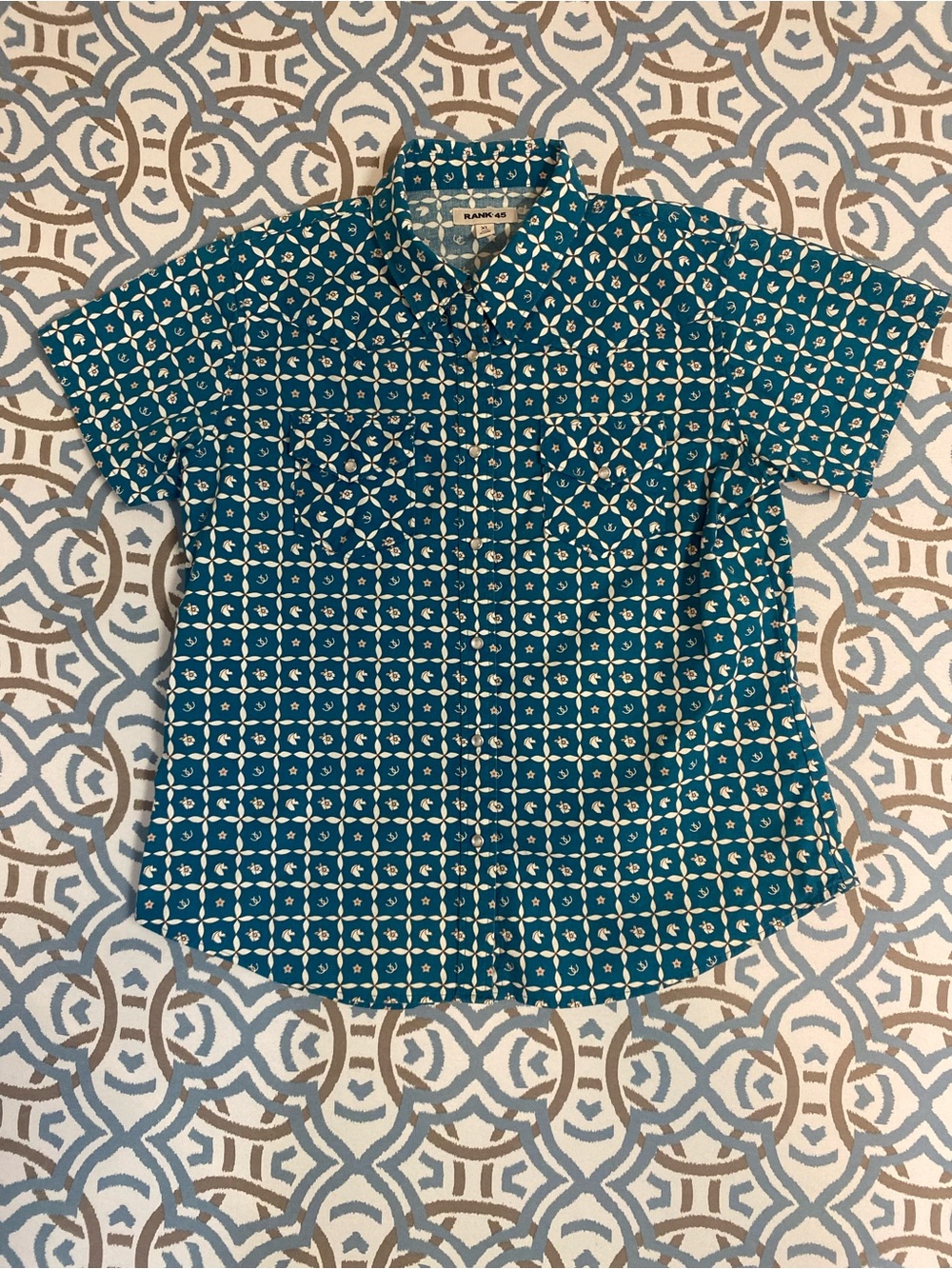 Rank 46 Teal Short-Sleeve Button-Down Shirt for Kids